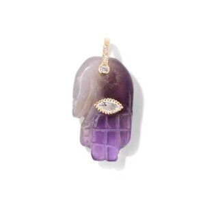 Hamsa Fatima Hand Amethyst Natural Stone Pendant Charm